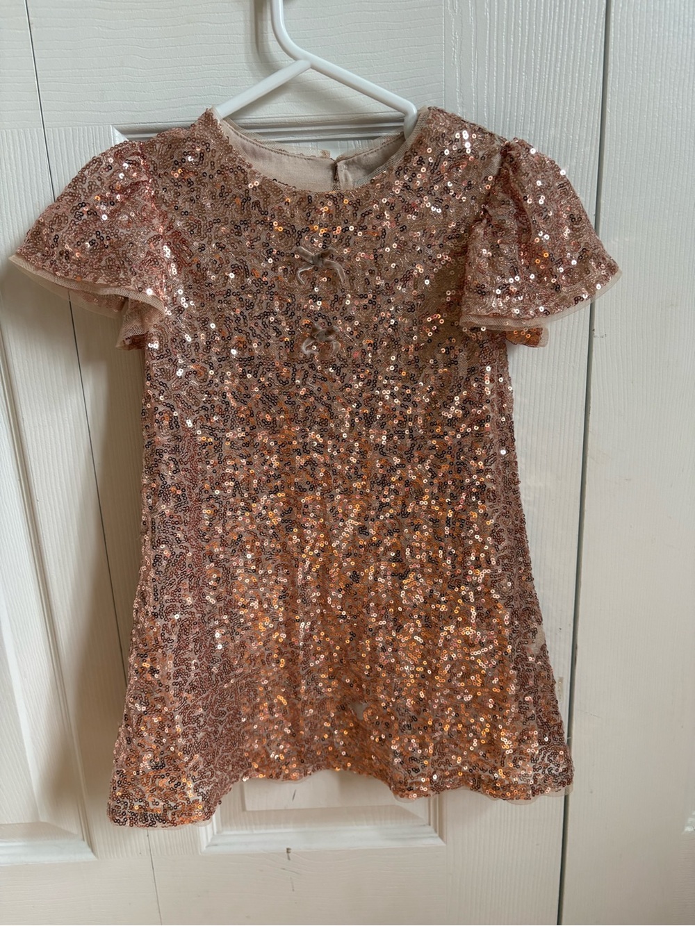 Girls' Rose Gold Sequin Flutter Sleeve Dress